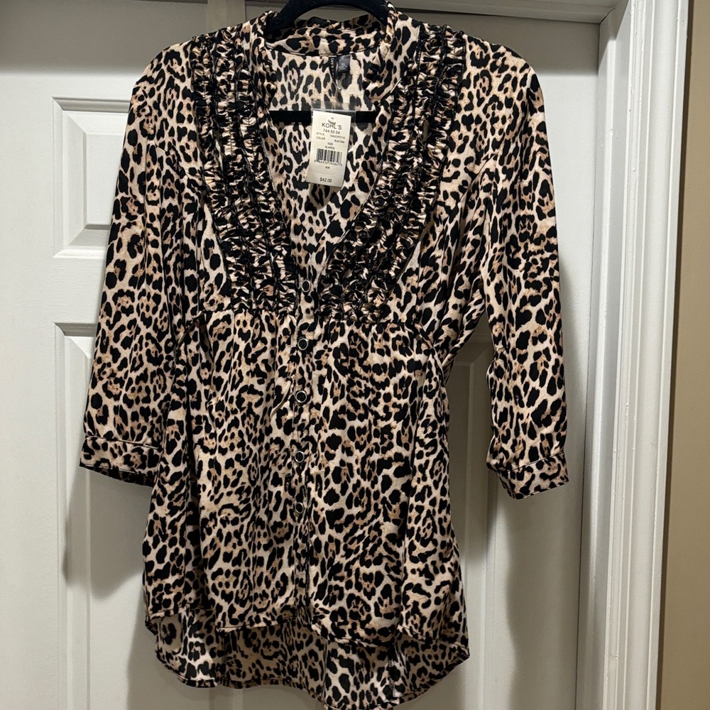 Kohl's Animal Print Ruffle Blouse